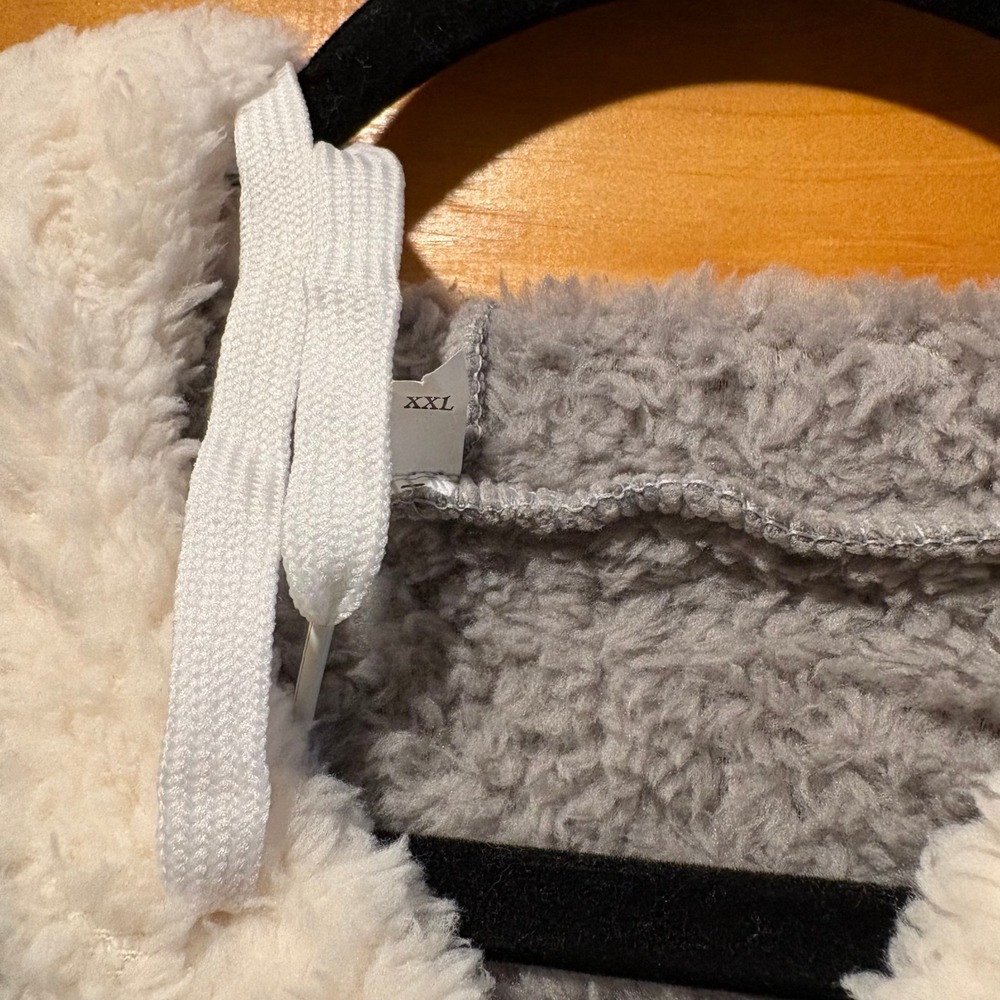 Gray and White Colorblock Sherpa Fleece Zip Up Hoodie XXL 100% Cotton 226 - Picture 2 of 5